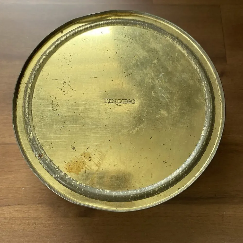 Vintage 1920-30s Round Tindeco Metal Tin Gold Peacock on Black 6” - Picture 10 of 14